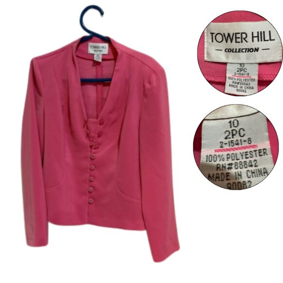 Tower Hill Hot Pink Skirt Suit Set Blazer & Skirt Size 10 - Picture 1 of 5